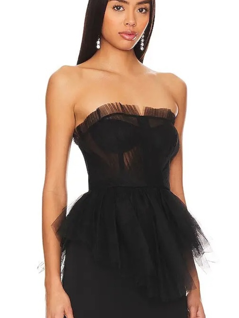 NBDStrapless Black Tulle Peplum corset top
